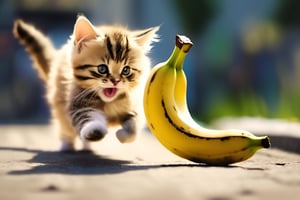 cat chasing banana ,Colourful cat ,3l3ctronics