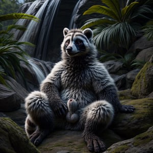 (detailed, coherent background ,best quality,high quality, High detailed, photorealistic, hyperrealistic, ultradetailed, professional photography, hdr, dslr, lifelike, best quality, high quality:1.5), rainforest, (semi-anthro, ring tailed lemur, anatomically correct, anatomically correct genitalia, sheath:1.5) solo, sitting, lemur feet, full body, relaxing, Animal, Realism,