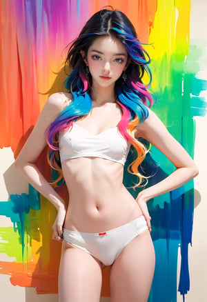 naked, small lifted breasts, medium hips, show breasts,sexy white panties, random stylish poses, long wave hair, ((colorful theme: 1.5)) ,realhands,ChineseWatercolorPainting,Nice legs and hot body,18+,jwy1,wonyounglorashy