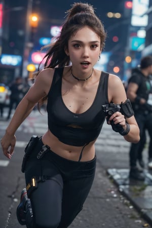 1girl, (Jessica alba), full body portrait, ambush, running fast towards camera, cyberpunk 2077, long hair, big mouth, charming eyes, detailed face and eyes, war games, danger cinematic, night lighting, 4k, photorealistic, ((with heavy machine gun)), focused, extreme details, leica 35mm 2.0 lens, cinematic, masterpiece,j3s1,ded1,wul4n