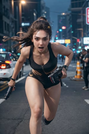 1girl, Jessica alba, full body portrait, ambush, running fast towards camera, cyberpunk 2077, long hair, big mouth, charming eyes, detailed face and eyes, war games, danger cinematic, night lighting, 4k, photorealistic, (with heavy machine gun), focused, extreme details, leica 35mm 2.0 lens, cinematic, masterpiece,j3s1,ded1,wul4n