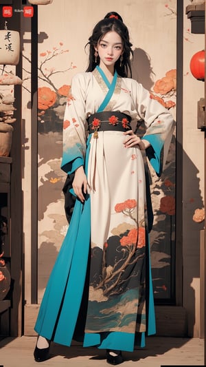 extreme detailed, (masterpiece), (top quality), (best quality), (official art), (beautiful and aesthetic:1.2), (stylish pose), (1 woman), (fractal art:1.3), (colorful), ppcp,long skirt,perfect,Hanfu,guochao