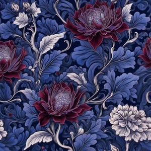 Surrealism floral pattern, dark beautiful indigo claret navy-blue analogous colors, intricate detailed, sharp focus,  trending on artstation,  studio photo, inspiration by dali and japanese paintings