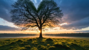 The heart of the forest, on a clearing, and a bright, ominous silhouette of the sky in the background.