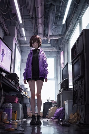 1girl ,
cyberpunk world, multiple monitors, messy room glowing monitors
purple tone 
watercolor   ,Lain Iwakura (Serial Experiments Lain)