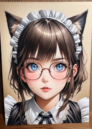 1girl,  maid. cat ear, glasses 
  , colorful 
detailed realistic, photorealistic face 
 traditional media

 masterpiece best quality

,portraitart, 