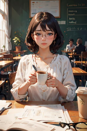   1girl   (thick frame glasses), 
POV, dating, cafe, desk, coffee cup
(masterpiece, best quality, hires, high resolution:1.2), (beautiful, aesthetic, perfect, delicate, intricate:1.2), (depth of field:1.2),  ,