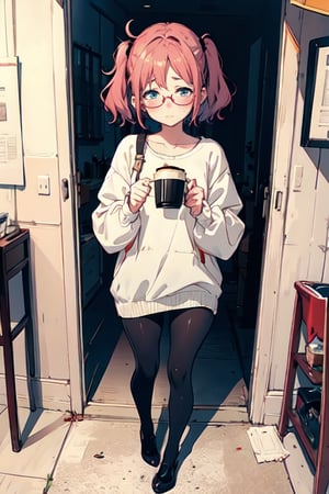 1girl (thick frame glasses),  blush, shy,
POV, dating,   coffee cup, full body,