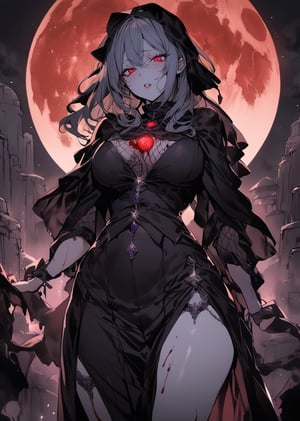 1girl, mature
watercolor by Yoshitaka Amano
 tombs 
desert 
 blood moon
dark night 
 glowing particels
 dark fantasy gothic horror
   masterpiece best quality
 