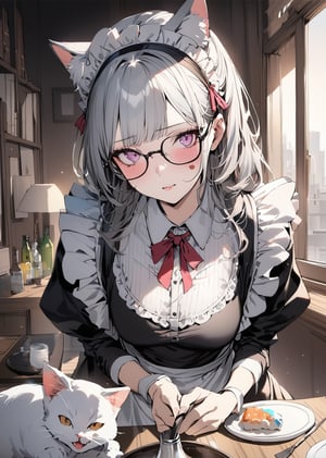 1girl,  maid. cat ear, glasses 
  , colorful 
detailed realistic face  
watercolor
sketch
 
 masterpiece best quality

 