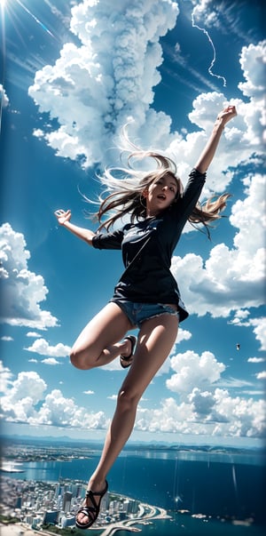 Girl jumping from the clouds ,(falling girl),(complex cloud structure:1.3), aerial_view,underwater,Black and white entanglement, crystal and silver entanglement Negative prompt: EasyNegative, badh, free camera