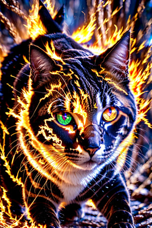 cat,(glowing eyes:1.2),(fire eye:1.2) ,(thunder eye:1.2),glow