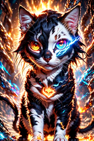cat,(glowing eyes:1.2),(red burning eye:1.2) ,(blue thunder eye:1.2),glow