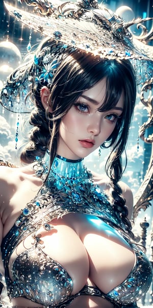 (Tsukuyomi),Black and white entanglement,crystal and silver entanglement.High Detail,masterpiece,best quality,more detail,Hyper Quality,detailed,more detail,Texture-rich,Delicate texture,dream clouds,busty,sexy,mystery,charming