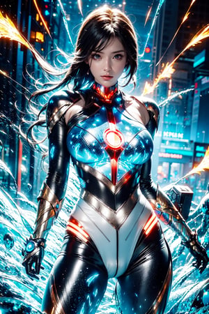 iron woman,energy armor,naked,busty,,(see-through),(blue and energy entanglement)