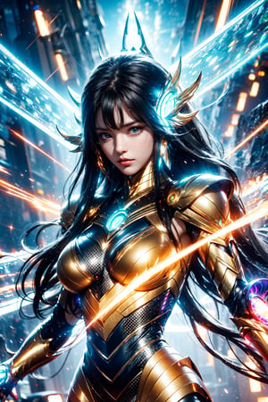 (goddess,iron woman,Saint Seiya),(Complex luminous structure design:1.2),Purple plasma electromagnetic shield,crystal and silver entanglement