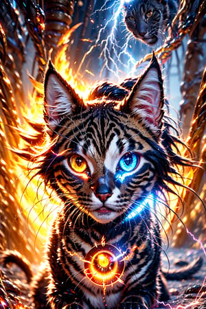 cat,glowing eyes,fire eye ,lightning eye,magic circle, 