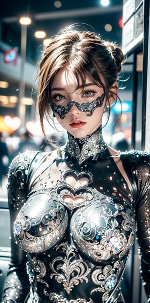 ( robot, supergirl, sailor moon),naked,bare body,busty,(Intricate bare bodysuit design:1.5),(street),(Black and white entanglement),(empty and heart entanglement),(silver and crystal entanglement),High Detail,masterpiece,best quality,more detail,Hyper Quality,detailed,more detail
