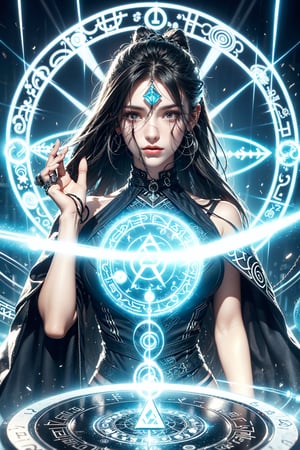 (gaia,goddess),(runes magic_circle),Black and white entanglement,crystal and silver entanglement, hand_up , shibari with (runes magic_clrcle)