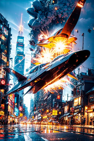 spaceship,street scenery,explode