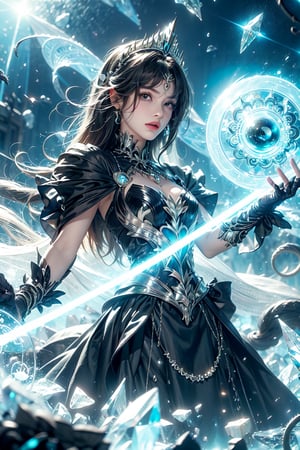 (princess_luna),(crystal magic_circle),Black and white entanglement,crystal and silver entanglement,