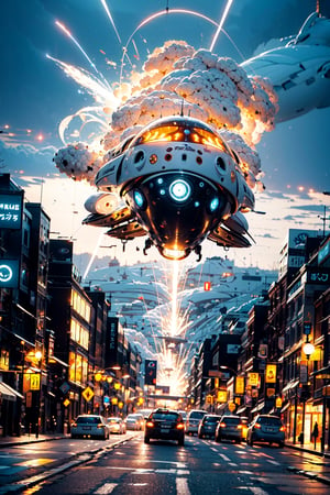 spaceship,street scenery,explode