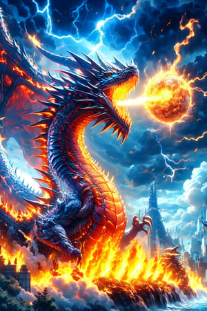 (Godzilla spit big light) ,((blue light)), openmouth,(lightning dragon), Spiral lightning,shine, Bubbles, moonlight, clouds, fog, Sanskrit, lightning ball, fire ring, magic circle,holy light, openmouth, ,masterpiece,dragon,dragonknight