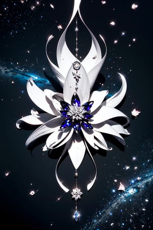  (magic amulet),(complex petal structure:1.5),space background,Black and white entanglement, crystal and silver entanglement