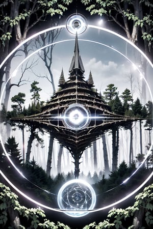 (palace:1.2),(complex 
forest structure:1.6),(spit magic_circle light:1.5),space background,Black and white entanglement, crystal and silver entanglement Negative prompt: EasyNegative, badh,(Photorealistic visual effects),