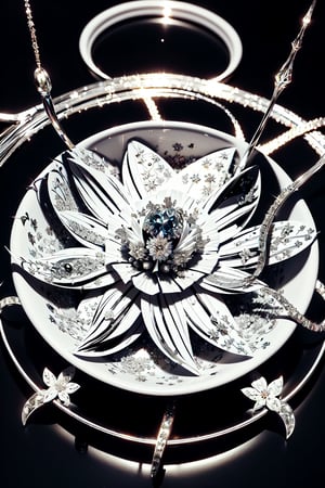 (shrine:1.3),(complex 
petal structure:1.5),(spit magic_circle light:1.3),space background,Black and white entanglement, crystal and silver entanglement Negative prompt: EasyNegative, badh,(Mystic fantasy),