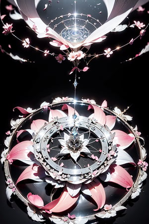 (palace:1.2),(complex 
petal structure:1.6),(spit magic_circle light:1.5),space background,Black and white entanglement, crystal and silver entanglement Negative prompt: EasyNegative, badh,(Photorealistic visual effects),