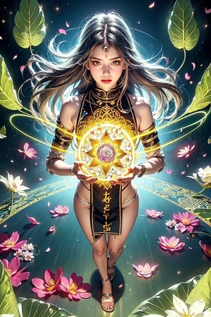 (temple:1.5),(complex 
petals structure:1.6),(leaf magic_circle :1.5),space background,Black and white entanglement, crystal and silver entanglement Negative prompt: EasyNegative, badh,(Gorgeous sacred yellow glowing pattern:1.3)