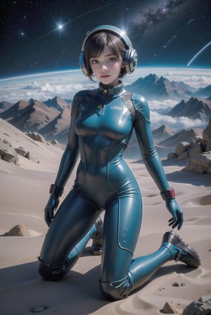 photo RAW,(a girl in a wasteland, alien planet, space, starfield, Alpine Meadow), masterpiece, award winning photography, natural light, perfect composition, high detail, hyper realistic,More Detail,High detailed , flying body, full body, a spacewalk, no ground, latex suit, , zero gravity,
lagergun, headgear, gigantic alien, starwars, against alien, Beam Shabel, runaway,folded sex