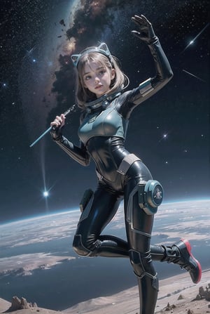 photo RAW,(a girl in a wasteland, alien planet, space, starfield, Alpine Meadow), masterpiece, award winning photography, natural light, perfect composition, high detail, hyper realistic,More Detail,High detailed , flying body, full body, a spacewalk, no ground, latex suit, , zero gravity, gravity
hand gun, headgear, plask on head, gigantic alien, starwars, against alien