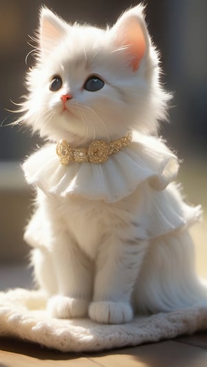 Xxmix_Catecat, white tiny kitten dressed in short skirt, standing, photorealistic, highly detailed, sharp focus, full body, intricate details