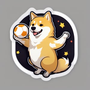 A doge playing with a ball as sticker