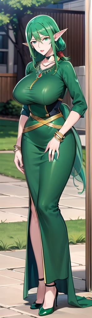 Full body ,high_resolution ,hentai , beautiful face
,standing,sitting_down,long_dress,shoes,Milf,Anime Style,defRiveria,low ponytail, pointy ears,green_hair, green_eyes,outdoor,grasslands,bracelets, necklace,earrings,red_lipstick ,mommy