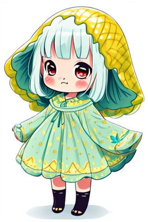chibi,cutesexyrobutts (style), durian dress, white background,High detailed ,cartoon