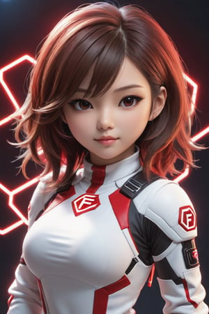 Hexatron, mascot, chibi, 1girl, mixed hairs, red and white, electric effect, the letter "F" marked in the mascot chest, High definition, Photo detailed, intricate, production cinematic character render, ultra high quality model, full-body_portrait, ,DonMPl4sm4T3chXL ,korean girl