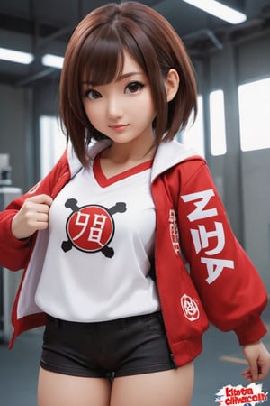 Hexatron, full_body, mascot, chibi, 1girl, mixed hairs, red and white, electric effect, the letters "REDHA" marked in the mascot chest, High definition, Photo detailed, intricate, production cinematic character render, ultra high quality model, iori moe, japanese girl, sayaairie