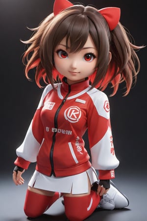Hexatron, fully_dressed , mascot, chibi, 1girl, mixed hairs, red and white, electric effect, the letters "Redha" marked in the mascot chest, High definition, Photo detailed, intricate, production cinematic character render, ultra high quality model, iori moe, japanese girl, sayaairie
