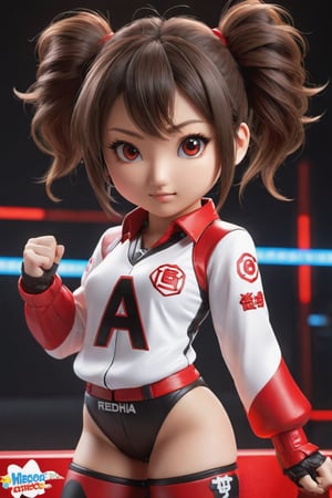 Hexatron, fully_dressed , mascot, chibi, 1girl, mixed hairs, red and white, electric effect, the letters "Redha" marked in the mascot chest, High definition, Photo detailed, intricate, production cinematic character render, ultra high quality model, iori moe, japanese girl, sayaairie