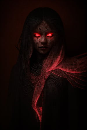 (Anime-style:1.3), (Dark and intense:1.2), A striking anime character, Indonesia, shrouded in shadows and poised for battle, stands against a deep crimson background adorned with menacing chains. Glowing red hollow fire particles dance around the scene, creating an otherworldly ambiance. The unique pastel look adds an ethereal touch to this dramatic and visually intense composition.