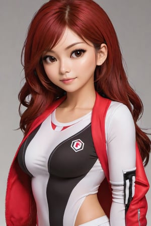 Hexatron, mascot, chibi, 1girl, mixed hairs, red and white, electric effect, the letter "F" marked in the mascot chest, High definition, Photo detailed, intricate, production cinematic character render, ultra high quality model, full-body_portrait, ,DonMPl4sm4T3chXL ,korean girl