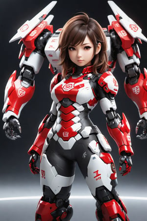 Hexatron, mascot, chibi, 1girl, mixed hairs, red and white, electric effect, the letters "REDHA" marked in the mascot chest, High definition, Photo detailed, intricate, production cinematic character render, ultra high quality model, full_body portrait, japanese girl, sayaairie,mecha