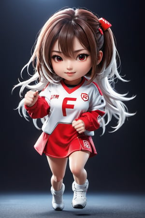 Hexatron, mascot, chibi, 1girl, mixed hairs, red and white, electric effect, the letter "F" marked in the mascot chest, High definition, Photo detailed, intricate, production cinematic character render, ultra high quality model, full-body_portrait,korean girl