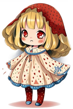 chibi,cutesexyrobutts (style), strawberry dress, white background,High detailed ,cartoon