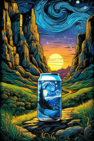 Full-body illustration,Centred vector art  , i ultra detailed mystical Canned Nestle Milk Powder at dusk With a cliff ,  Surrealism art style, , Well-defined black lines, 4k, hud, 35mm photorealistic, vincent van gogh style, intense dark colors , , black flat background Merging with image ,  Centred vector art, ,vector art illustration,,tshirt design,breakcore, ,Magical Fantasy style, ,greg rutkowski