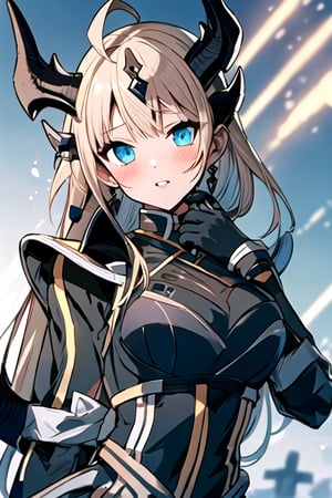 (extremely detailed CG), (best quality), perfect face, shiny skin, lustrous skin,solo , (Kaixa:0.8),rider belt,gloves, black bodysuit,bodysuit, armor,

(reed_arknights:1.15), horns, long_hair, dragon_horns, ahoge, bangs, blonde_hair, blue_eyes, tail,
, white_hair, green_eyes, 1girl, flower, looking_at_viewer, white_flower, parted_lips, medium_breasts, blush, hair_flower, hair_ornament, ,reed,Reed