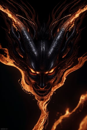 (8k, RAW photo, highest quality), hyperrealistic, intricate abstract, intricate artwork, abstract style, striking portrait, menacing, otherworldly creature, demon:darkness:, flames:magma, with swirling flames cascading from its body, fearsome power and ethereal presence, non-representational, colors and shapes, expression of feelings, imaginative, highly detailed, extremely high-resolution details, photographic, realism pushed to extreme, fine texture, 4k, ultra-detailed, high quality, high contrast, ultra high quality model, insane details, dark shot
